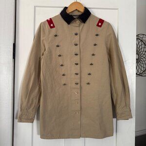 Faconnable Beige Military-Inspired Button-Up Jacket W/ Button Detailing Size S